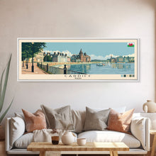 Carregar imagem no visualizador da galeria, Cardiff, Wales Panoramic Canvas Print, Cardiff, Wales Painting, Wales Art, Cardiff Travel Poster, Travel Art, Guest Room Painting