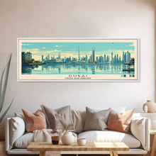 Load image into Gallery viewer, Dubai, United Arab Emirates Panoramic Canvas Print, Dubai, United Arab Emirates Painting, United Arab Emirates Art, Dubai Travel Poster, Travel Art, Housewarming Gift
