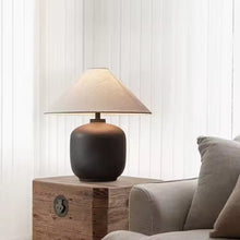 Carregar imagem no visualizador da galeria, Nogy Japandi Ceramic Table Lamp – Minimalist Design with Linen Shade, Stoneware Base in Ivory White or Charcoal Black