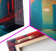 Carregar imagem no visualizador da galeria, Brutalist Art Deco Dystopian City Art, Framed Canvas Print, Ready To Hang Framed Wall Art, Living Room Wall Decor