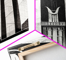 Load image into Gallery viewer, Art Deco Black And White Art Print, Art Deco Architecture, Framed Canvas Print, Ready To Hang Framed Wall Art, Living Room Wall Hanging
