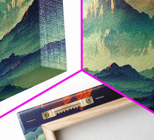 Load image into Gallery viewer, Beautiful Fantasy Mountain Landscape With Orange Clouds, Framed Canvas Print, Ready To Hang Panoramic Wall Decorr