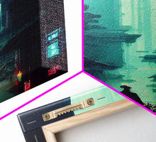 Load image into Gallery viewer, Cyberpunk Tokyo, 80s style retro-futurism, blade runner inspired art, ready to hang framed canvas print wall decor
