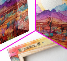 Load image into Gallery viewer, Black Framed 3 Piece Wall Art, Southwestern Desert Scene at Sunset, Minimalist Wall Art, MCM Style Midcentury Wall Decor, Above Sofa Art