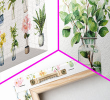 Carregar imagem no visualizador da galeria, 3 Piece Set, Cute Kawaii Floral Print, Flowers In Vases, Framed Wall Art, Canvas Print, Botanical Wall Decor, Dried Flower Large Art