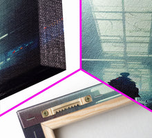 Load image into Gallery viewer, Cyberpunk Android In An Abandoned City, Dystopian Post Apocalyptic Art, Framed Canvas Print, Ready To Hang Framed Wall Art, Living Room