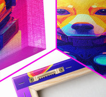 Load image into Gallery viewer, Cyberpunk Corgi Portrait, Futuristic Corgi, Framed Canvas Print, Ready To Hang Framed Wall Art, Living Room Wall Hanging