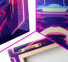 Load image into Gallery viewer, Cyberpunk Pitbull Portrait, Futuristic Dog Portrait, Framed Canvas Print, Ready To Hang Framed Wall Art, Living Room Wall Hanging