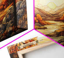 Carregar imagem no visualizador da galeria, Fall Centerpiece Landscape Painting Canvas Print, Stained Glass Style Art, Stained Glass Wall Art, Autumn Decor, Rustic Fall Art, Fall Decor