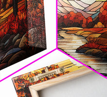 Carregar imagem no visualizador da galeria, Fall Centerpiece Landscape Painting Canvas Print, Stained Glass Style Art, Stained Glass Wall Art, Autumn Decor, Rustic Fall Art, Fall Decor