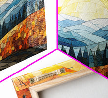 Load image into Gallery viewer, Beautiful Fall Decor Centerpiece Framed Canvas Print, Autumn Decor, Fall Wall Art, Above Mantle Wall Art, Stained Glass Style