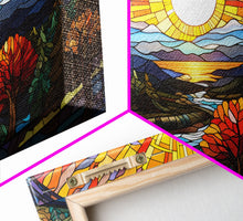 Cargar imagen en el visor de la galería, Stained Glass Wall Art, Abstract Wall Print, Sunset Art, Canvas Print, Wall Hanging, Panoramic Art, Bookshelf Decor, New Home Gift Ideas