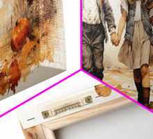 Load image into Gallery viewer, Boy And Girl Holding Hands, Fall Wall Decor, Canvas Print, Wall Hanging, Panoramic Art, Kids Wall Art, Nursery Wall Art, Gifts For Grandma