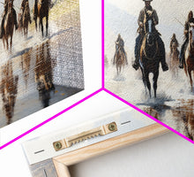 Load image into Gallery viewer, Cowboy Art Print, Western Wall Art, Horse Wall Art, Canvas Print, Wall Hanging, Panoramic Art, Ranch Decor, Western Art, College Dorm Decor
