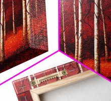 Load image into Gallery viewer, Birch Trees, Haunted birch forest, blood red forest, framed canvas print, ready to hang framed wall art