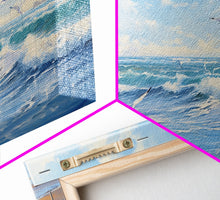 Load image into Gallery viewer, Blue Beach, Ocean Waves & Seagulls Panoramic Framed Canvas Print - Perfect for Living Room, Bedroom, Office Decor