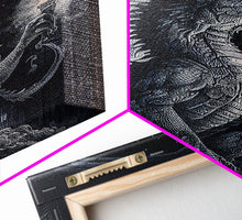 Load image into Gallery viewer, Dragon holding a torch, poster art, black and white dragon