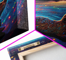 Carregar imagem no visualizador da galeria, Cute beaver swimming at midnight, vaporwave aesthetic animal print art, starry night beaver, framed canvas print