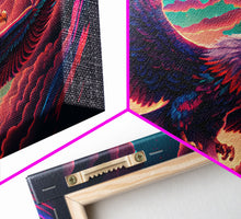 Load image into Gallery viewer, Birds of Prey art, bioluminescent Bald eagle, vaporwave art animal print, framed canvas print, framed canvas print, wall art with frame