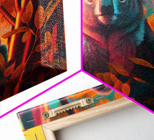 Cargar imagen en el visor de la galería, Cute Koala bear at sunset, vaporwave animal art, framed canvas print, framed wall art, ready to hang