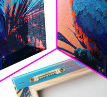 Load image into Gallery viewer, Birds of Paradise, Tropical Blue Parrot, Framed canvas print, beautiful wall art for vacation home