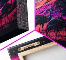 Load image into Gallery viewer, Emus in the desert, animal prints, animal art, framed canvas print, vapor wave synthwave animal art