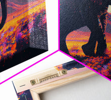 Load image into Gallery viewer, Elephants of Africa, Vibrant and colorful landscape, vaporwave, framed canvas print