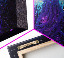 Carregar imagem no visualizador da galeria, Bioluminescent Jellyfish against a Starry night sky, Cosmic Jelly Fish, Framed Canvas Print, synthwave style art