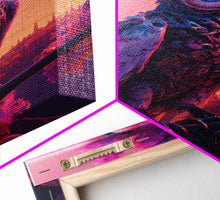 Load image into Gallery viewer, Cyberpunk Robot Owl, framed canvas print, Cybernetic android owl art, vaporwave aesthetic futuristic art