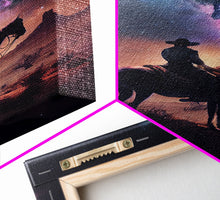 Load image into Gallery viewer, Cowboy contemplating the stars, framed canvas print