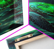 Load image into Gallery viewer, Cute Sea Turtles swimming in the ocean, sea turtle wall decor, framed canvas print