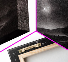 Load image into Gallery viewer, Black and white Watercolor of a starry night sky over the planes of Texas, framed canvas print