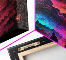 Cargar imagen en el visor de la galería, Contemplating the Universe, retro style space art, framed canvas print, synthwave space decor