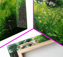 Load image into Gallery viewer, Beautiful field of wildflowers, Emerald green watercolor, framed canvas print, living room wall decor