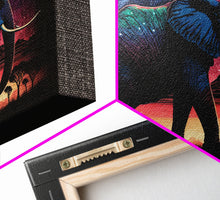 Load image into Gallery viewer, Elephant Art | Framed Canvas Print | Framed Wall Art | Animal Prints | Wildlife Art | Elephant Walks Under A Full Moon | Kid's Room Decor