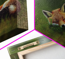 Cargar imagen en el visor de la galería, Cute Sleepy Fox Art, Animal Prints, Nature Art, Framed Canvas Print, Cute animal wall art, above sofa art