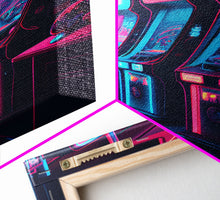 Cargar imagen en el visor de la galería, Game Room Decor, Framed Canvas Print, Synthwave Arcade, Boys Room, Gamer Gift, Gaming Wall Art, Video Game Posters, Teen Room