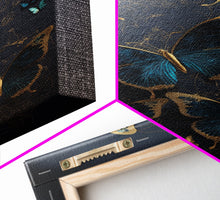 Load image into Gallery viewer, Blue Butterflies Canvas Print Wall Art, Blue and Gold Butterfly Canvas Painting, Butterfly Wall Decor, Home Gift, ready to hang decor