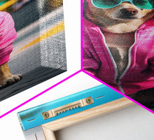 Cargar imagen en el visor de la galería, Chihuahua Wall Print, Copy of Dog Sunglasses, Pink Hoodie, Dog Wall Art, Funny Wall Art, Framed Wall Art, Framed Canvas, Wall Print