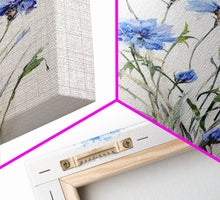 Load image into Gallery viewer, Blue Bachelor Buttons Art Print - Framed Giclee Oil Painting Print - Oil Painting Still Life Original - Large Flower Canvas Print or Poster