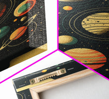 Load image into Gallery viewer, Art Deco Inspired Planetary Solar System Art, Framed Canvas Print, Cute Nursery Decor