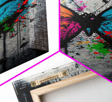 Load image into Gallery viewer, Graffiti Butterfly Art, Framed Canvas Print, Large Wall Art, Contemporary Punk Art, Butterflies, Pop Art, Paint Splatter Art