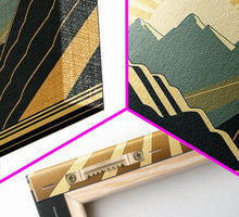 Carregar imagem no visualizador da galeria, Art Deco Style Mountain landscape at Sunset, Framed Canvas Print, Large Format Wall Art, Huge Wall Decor