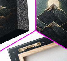 Load image into Gallery viewer, Black and Gold Art Deco Style Mountain landscape at Sunset, Framed Canvas Print, Large Format Wall Art, Huge Wall Decor