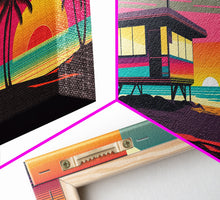 Load image into Gallery viewer, Beach Vibes, 3 Panel Wall Art, Framed Canvas Prints, Triptych Art, 3 Piece, 80s Vibes Vaporwave Wall Art, Life Guard Hut and Palm Trees