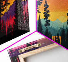 Load image into Gallery viewer, 3 Piece Retro Style Forest Wall Art Canvas Print, Set of 3 Forest Landscape Art, Green Forest, Nature, Modern Art, Minimalist, Misty, Decor