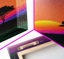 Carregar imagem no visualizador da galeria, A Lone Tree in a Texas Field At Sunset, Retro Style MCM Art, Framed Canvas Print, Trendy Wall Prints, Landscape and Sunset Outrun Art