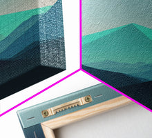 Load image into Gallery viewer, Emerald Green Pacific Northwest Art, Minimalist Boho Style Forest Landscape, Framed Canvas Art, Abstract Art, Green Mountains