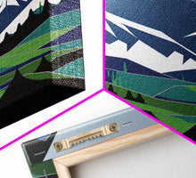 Carregar imagem no visualizador da galeria, Abstract Pacific Northwest Art, Minimalist Boho Style Forest and Mountain Landscape, Framed Canvas Art, Abstract Art, Green Mountains