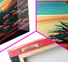 Carregar imagem no visualizador da galeria, Framed Canvas Print | Art Deco Sunset, Beach, Palm Trees, Retro Style, Synthwave, Vaporwave, Island Vibes, Minimalist Beach Art